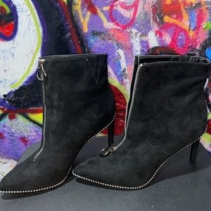 Bar III Briget Womens black Front-Zip Booties studded mid sole. 4” heel …